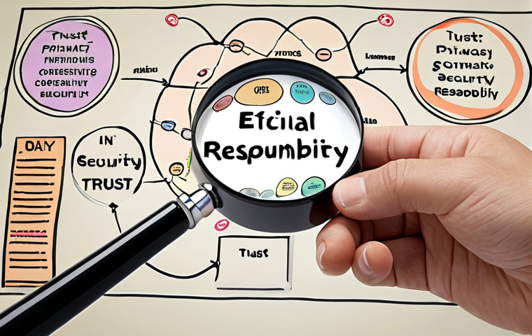 **Image Prompt:** A diverse group of people looking at a transparent data flow diagram, with a magnifying glass highlighting the ethical considerations (privacy, security, consent) within the flow. The overall scene should convey trust and responsibility. Soft, pastel color palette.