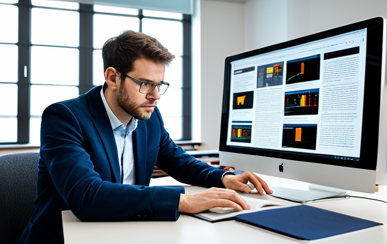 A focused professional academic, fully clothed in a modest business casual outfit, sitting at a large desk in a modern, well-lit study. The desk is surrounded by multiple open academic journals and digital screens displaying research articles, representing the initial information overload of literature review. The person looks thoughtfully at a laptop screen, hands resting naturally on the keyboard, engaged in the initial stages of defining research scope. The atmosphere is one of intense intellectual activity and problem-solving. Perfect anatomy, correct proportions, natural pose, well-formed hands, proper finger count, natural body proportions. Professional photography, high quality, sharp focus, detailed, safe for work, appropriate content, fully clothed, professional.